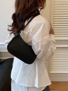 Solid Color Minimalist Zipper Closure Shou Ider Bag Stylish Simple Crescent Bag, Zipper Shoulder Bag, Faux Leather Solid Color Purse, Burg Undy Bag& New Year Ideal Gift, Fashionable Burgun Dy Bag