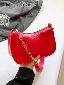 装饰性搭扣细节、缝线、链条肩带单肩包，女士装饰性搭扣单肩包，街头时尚流浪包，中小号斜挎包和钱包套装，适合购物、约会、作为女士礼物，也适合青少年、大学生、工作、商务、通勤等场合。 - 紅色 - 查看 1