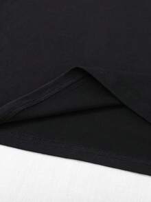 大码女式黑色T恤，印有洛杉矶手势图案，时尚Y2K街头风，舒适百搭，休闲街头风，秋季夏季上衣 - 黑色 - 查看 4