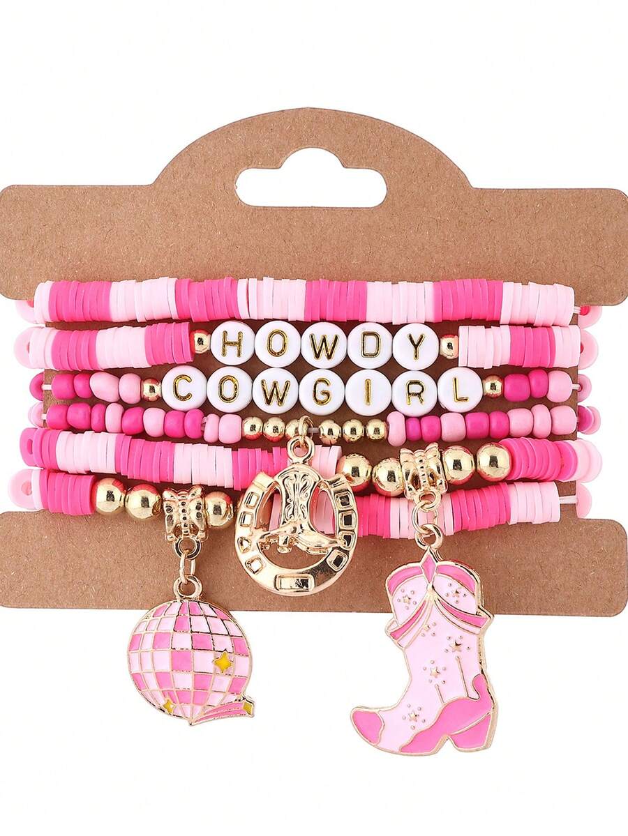 Set de 6 pulseras de arcilla suave con tema vaquero y estilo bohemio