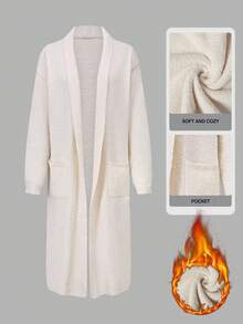 1 pieza Cárdigan de punto de unicolor para mujer con un bolsillo, manga larga, adecuado para citas por la noche, vacaciones, uso diario, fiestas de cumpleaños, viajes, té, aeropuerto, regreso a clases, otoño/invierno