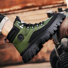 Men's High-Top Leather Riding Boots, Thick Sole Outdoor Sports Boots, Ankle Boots For Autumn/Winter