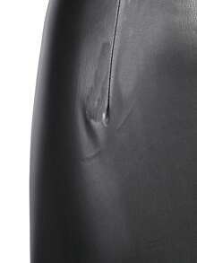 Falda elegante para mujer, falda envolvente de cuero sintético negro sólido, atuendo elegante para la oficina, conjunto de Día de San Valentín para damas - Negro - Ver 5