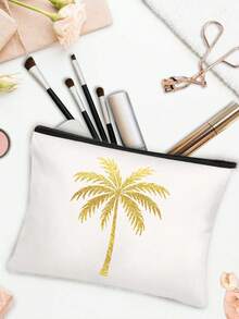 Sac cosmétique de la Fête nationale saoudienne avec palmier en feuille d'or - 7 couleurs au choix, pochette de maquillage thématique de la fête du Moyen-Orient, sac cosmétique pour le rangement de petits articles, sac de rangement, sac de rangement de maquillage, pochette, porte-monnaie, sac de rangement pliable léger, parfait pour les célébrations de la Fête nationale saoudienne, les événements culturels et les cadeaux, idéal pour les passionnés saoudiens, les amateurs de festivals et les voyageurs, cadeaux de la Fête nationale saoudienne