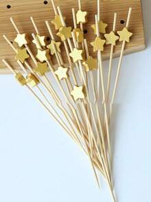 200/100/50pcs Shiny Gold Star Decorative Picks - Handmade Wooden, Suitable For High-End Party Decorations, Ideal Accessory For Meals And Appetizers, Also Suitable For Outdoor Activities And Camping. - Multicolor - View 7