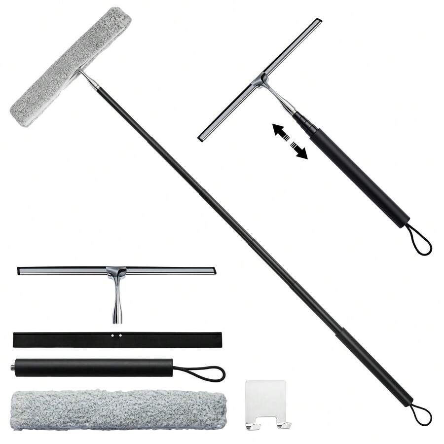 All-Purpose Squeegee Kit – 12" Streak-Free Window Cleaner With Extension Pole For Home, Car & Bathroom Use - Black - View 1
