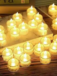 12条亚克力LED电子蜡烛灯条，电池供电，水晶LED茶蜡灯，无焰蜡烛灯，适用于婚礼、情人节、圣诞节、节日、家居装饰、桌面装饰