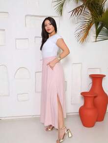 Steve Store Women's Fashion Viscose Fabric Skirt With Lining, Elastic Waistband, Pocket And Side Slits - lisa rosa bb - Xem 3