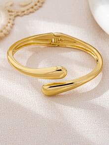 3 件/1 套简约时尚金色串珠波浪纹理不对称泪珠手链套装，适合女性，厚实光滑的金属和锌合金材质 - 金黃色 - 查看 8