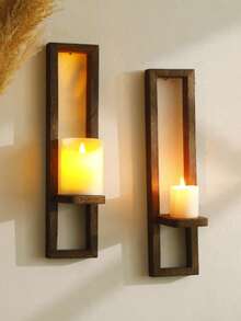 1pc/2pcs Vintage Farmhouse Style Wooden Wall Mounted Shelves, Brown Minimalist Geometric Design, Suitable For Indoor Living Room Wall, Window Sill, Fireplace Mantel, Outdoor Garden Wall (Candles Not Included) - Multicolor - View 2