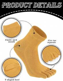 6 Pairs Cotton Toe Socks, Breathable Compression Crew Socks For Athletic Running, Sports, Yoga - Nghệ, Tím, Xanh lá, Đen, Xám, Hồng - Xem 5