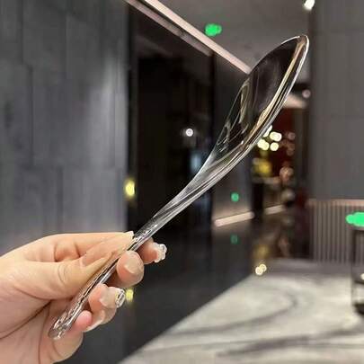 1pc Creative Square Hammered Stainless Steel Rice Spoon, Serving Spoon For Cafeteria, Restaurant, Kitchen