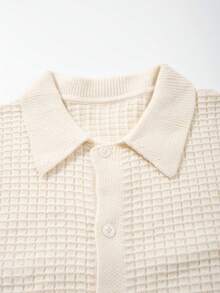 Lookun Men's New Autumn/Winter Casual Loose Minimalist Solid Color Waffle Knit Warm Tone Korean Style Versatile Commuter Button Polo Collar Cardigan Long Sleeve Knit Jacket - Apricot - View 8