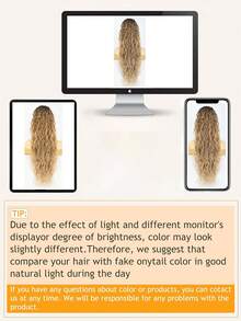 28英寸长波浪卷发马尾夹式接发，多层耐热合成纤维，波浪卷发耐热纤维假发，男女通用，易于佩戴，黑棕色长款接发，适合派对和日常造型，适合所有肤色，基础款，高温纤维，外观自然。 - 漸變金色 - 查看 8
