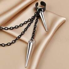 1pc Vintage Gothic Style Long & Short Rivet Tassel Earrings, Suitable For Women's Daily Wear