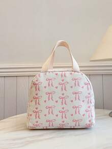 便携式午餐包，保温午餐盒，便当包，晚餐保温包，加厚可爱午餐水果包（学生适用），粉色豹纹花卉午餐包，女士午餐盒，学校旅行保温午餐包，防水保温午餐包 - 米色 - 查看 8