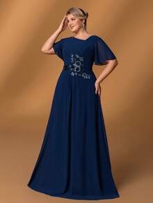 Faeriesty Mosy ​Elegant Plus-Size Mother Of The Bride Dress With Flattering Heart-Shaped Neckline, Feminine Ruffled Short Sleeves, And Graceful A-Line Skirt - Perfect For Weddings, Formal Evening Dinners, Upscale Banquets, Grand Receptions, Ceremonial Galas​