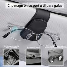 2 Piezas Porta Lentes Auto, Soporte Magnético Piel, Clip Gafas Accesorios de Coche, Adecuado para Diferentes Tama?os de Vasos y Anteojos Sol - negro - Ver 2