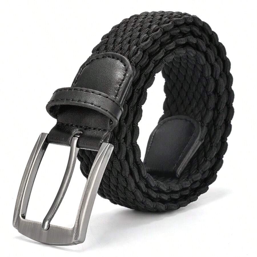 1pc Men's Solid Color Fashionable & Versatile Elastic Braided Belt For Outdoor Sports And Daily Wear Casual Summer, School Fall, Autumn, Halloween Autumn-Winter Accessories,Suitable For Teens, Youth,Men,Casual, Outdoor, Athletic, Vacation, Graduation Gifts, Birthday, Daily Wear - Black - View 1