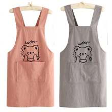1pc Cute Bear Design Kitchen Apron, Baking Workwear, Suitable For Home And Catering Use, Oil-Resistant And Durable, Soft And Breathable Woven Fabric, Front Pocket For Phone, Soft And Breathable Kitchen Jacket, Suitable For Housework And Work, Solid Color, Unisex