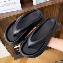Unisex Thick Sole Flip Flops, Summer Outdoor Couple Non-Slip Slippers, Bathroom & Beach Dual-Use - Black 2 - View 8