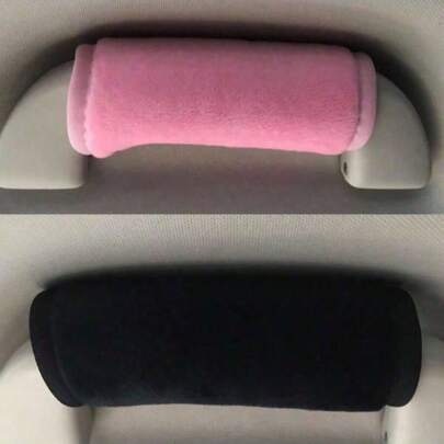 1 件装通用汽车可爱粉色/黑色绒面门把手手套、车内扶手套、手刹套、车把手保护套