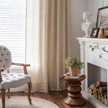 Sutuo Home Boho Curtain Semi-Blackout Crochet Hollow Lace Patchwork With Textured Linen Fabric, Handmade Tassels Rod Pocket Bohemian Window Drapes For Living Bedroom, 59" W X 84" L, 1 Panel - 亞麻拼布59寬x84公升1包 - 查看 3