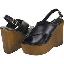 Rosavivi Women's Wedge Sandal High Platform Wooden Heel Cross Straps Comfortable Lightweight Modern - màu đen - Xem 6