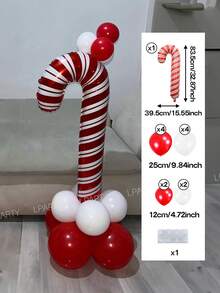 13 Stück/Set Weihnachtsparty dekorative Ballons, rosa & rote Zuckerstangen/Zauberstab Folienballons, 10-Zoll rote/hellrosa/weiße Latex-Ballons, für Silvester, Weihnachtsabend, Silvesterparty Dekoration