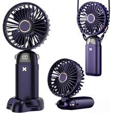 DS18 Portable Handheld Fan, USB Interface Battery-Powered Fan, Battery Capacity 1200mAH With LED Display, Handheld/Neck/Desktop Three-In-One Personal Mini Fan, 90° Foldable Desktop Fan With Base, Ideal For Cooling Off Or Applying Makeup When Out And About Summer Gift For Women/Men