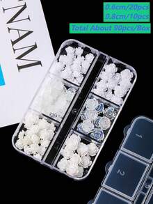 無味 120入 8mm+6mm 極光山茶花/玫瑰樹脂美甲飾品（透明/白色/黑色混色），簡約可愛設計，高光澤 3D 平底易貼附；適用於婚禮、節日及各種場合，可用於美甲設計（兼容梯形、法式杏仁、長/短、橢圓、方型指甲）與珠寶手工、畢業帽裝飾、手機殼 DIY；風格涵蓋日韓與歐美，四季通用美甲飾品，適合女性與兒童 - 彩色 - 查看 13