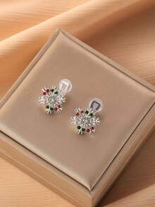 1 对时尚彩色雪花圣诞夹式耳环，高端优雅蚊香夹式耳环，无穿孔，适合女性日常佩戴，圣诞礼物 - 耳夾 - 查看 4