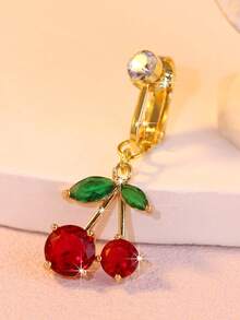 1 件镀金镶嵌锆石樱桃红肚脐环/夹，非穿孔设计，方便日常佩戴性感肚脐装饰 - 肚臍夾 - 查看 7