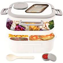 40.5 Oz.Large Salad Bowl,1 Adult Bento Box, Salad Container, Large Salad Bowl, Bento-Style Tray For Toppings, 3 Oz. Sauce Container For Dressing, With Reusable Fork And Knife,Back To School - 便當 - 查看 13