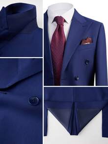 Men's 2-Piece Double-Breasted Suit Set With Peak Lapel, Slim Fit Blazer And Trousers For Formal Occasions - Màu xanh hải quân - Xem 4