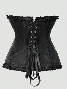 Corset, Classic Corset, Women's Corset, Palace Style, Front Zipper Design, Tummy Control Waist, Suitable For Weddings, Parties, Halloween Dances - Black - View 3