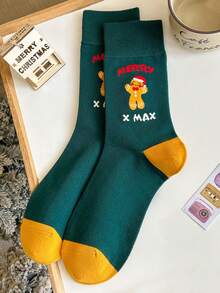 1 Pair/2 Pairs Men's Comfortable Casual Fashion Christmas Santa Claus & Gingerbread Man Pattern Mid-Calf Socks - Multicolor - View 11