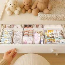 12pcs/6pcs/4pcs/3pcs/1pc Beige Baby Clothes Fabric Compartment Underwear Storage Box, Foldable Deep Drawer Organizer For Socks, Bras, Towels, Ties, Newborn Baby Gifts