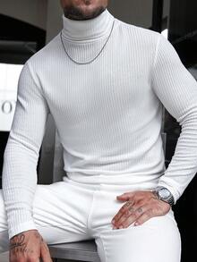 Áo thun cổ lọ tay dài dáng ôm, cổ điển, thoải mái, dành cho nam, mùa thu/đông - trắng - Xem 3