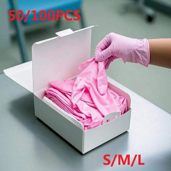 50/100 Stück Einweg-Handschuhe in hellem Rosa, für Haushaltsreinigung, Malerei, Schönheit, Haarstyling, Reinigung Zuhause, Küchenreinigung, Partyaufräumen, Weihnachts- und Neujahrsreinigungsbedarf