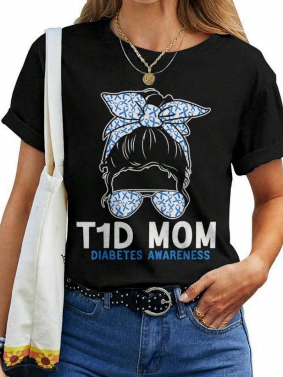 T1d Mom Diabetes Awareness Type 1 Diabetes Mother Women T-Shirt - 黑色 - 查看 1