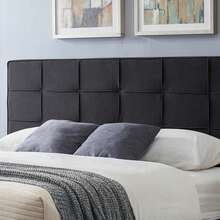 KING SIZE UPHOLSTERED PLATFORM BED FRAME WITH MODERN TUFTED WAFFLE STITCHING, EASY ASSEMBLY, CHARCOAL GRAY