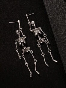 1 Pair Skull Earrings Suitable For Halloween, Gothic Dark Style, Unisex - Antique Silver - View 4