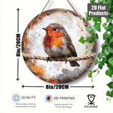 2D 平面木质嘲鸫墙饰，圆形乡村农舍风格，饰以秋叶和树枝图案，适用于厨房、节日、酒吧、门廊等家居装饰，门廊装饰 - 彩色 - 查看 14