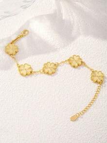 1pc Elegant Girl's Lucky Four-Leaf Clover Bracelet, Versatile Luxury Design, Gift For Valentine's Day, Mother's Day - Gold - View 5