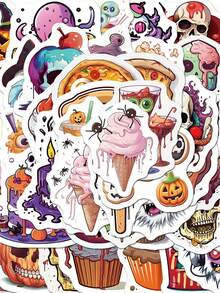 SCXXBSW 50pcs Halloween Horror Food Cartoon Graffiti Stickers Decorative Handbooks Water Cups Notebook Luggage Stickers - Multicolor - View 2