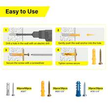 140 Pcs Drywall Anchors And Screws Kit - Assorted Sizes For Shelves, Mirrors, And Home Decor - Black - View 7