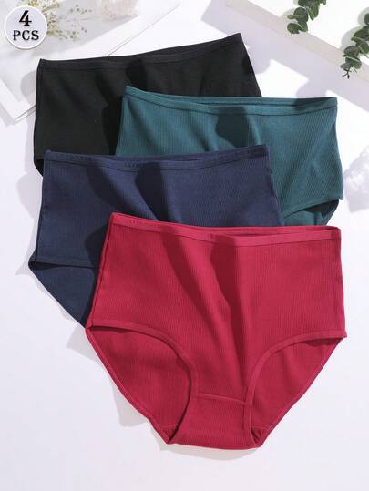 FINETOO 4 st bomullsunderkläder med hög midja, sömlösa enfärgade trosor, plusstorlekar för kvinnor