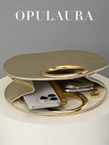 Túi cầm tay OpulAura thời trang mới không đối xứng, Túi cầm tay buổi tối hình hộp mini phong cách châu Âu cổ điển, Túi xách dự tiệc trang trọng, Ví cocktail, Túi khiêu vũ, Túi đeo chéo xích đeo vai cô dâu vàng, Thích hợp cho tiệc Giáng sinh/Halloween/Tụ tập sinh nhật - Vàng - Xem 4