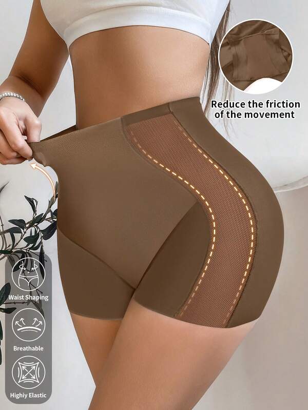 Women's Seamless Shapewear Bottoms, High Waist Tummy Control Shaping Pants With Sexy Mesh Patchwork